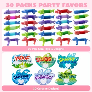 30 Packs Valentine’s Day Gift Cards with Critter Pop Tubes
