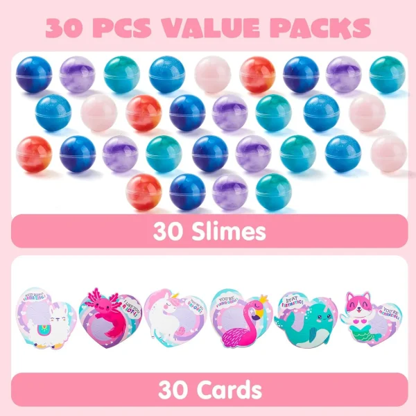 30 Packs Valentine’s Day Cards with Rainbow Slime
