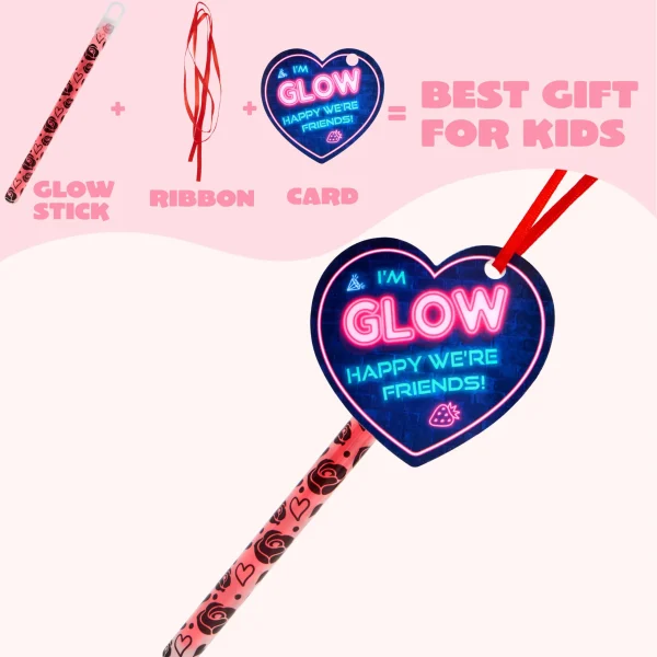 30 Packs Valentine's Day Gifts Cards with Bright Large Glow Sticks