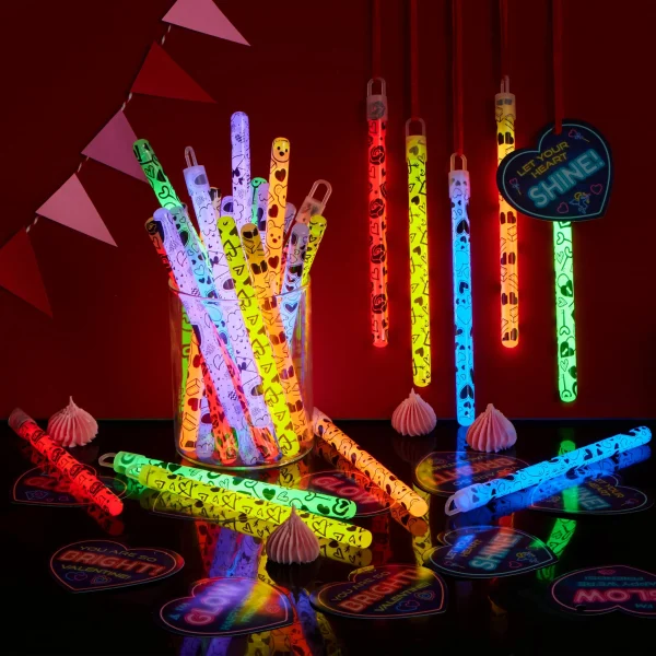 30 Packs Valentine's Day Gifts Cards with Bright Large Glow Sticks