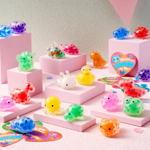 36 Packs Valentine’s Day Heart Gift Cards with Water Jelly Squishy Toys
