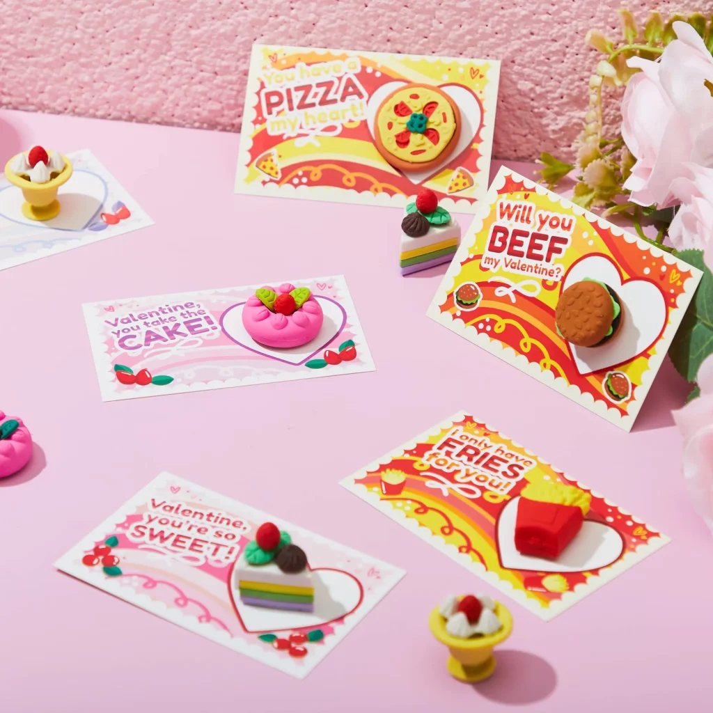 Dessert Erasers with Kids Valentines Cards