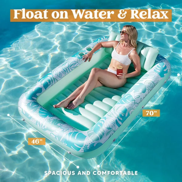70in x 46in Cyan White Large Suntan Tub Pool Floats Sun Tan Tub