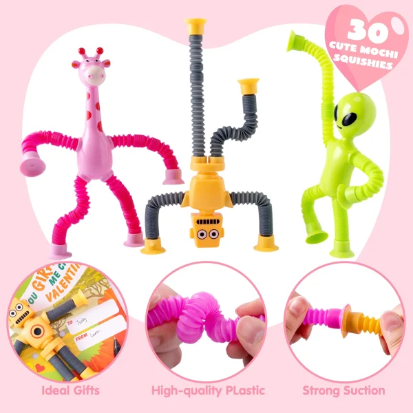 12 Packs Valentine's Day Telescopic Suction Pop Tube with Cards, Kids Toys Party Favors