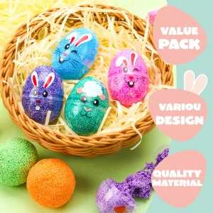 12Pcs Prefilled Easter Plastic Egg with Squeeze Play Foam Fillers, Kids Easter Egg Hunt