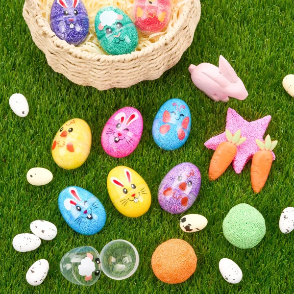 12Pcs Prefilled Easter Plastic Egg with Squeeze Play Foam Fillers, Kids Easter Egg Hunt