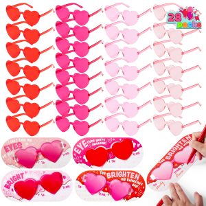 28 Packs Valentine’s Day Heart Shaped Sunglasses with Cards, Classroom Exchange Gift for Kids