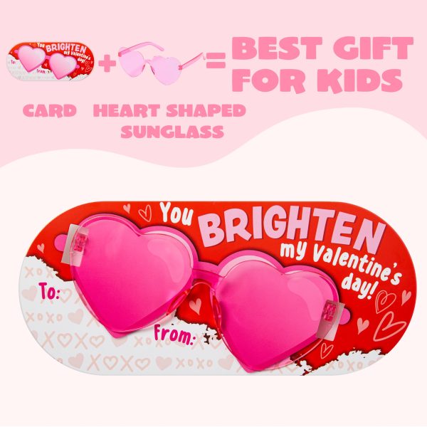 28 Packs Valentine's Day Heart Shaped Sunglasses with Cards, Classroom Exchange Gift for Kids