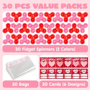 30 Packs Valentine’s Day Gift Cards with Fidgets Spinners for Kids School Prize