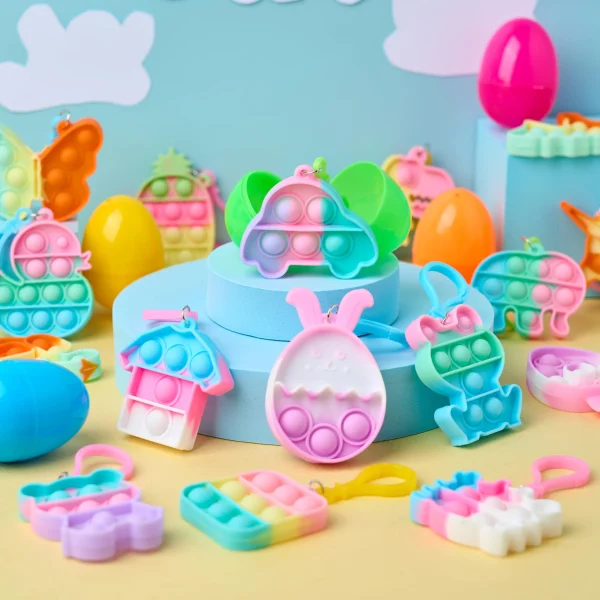 46Pcs Pre Filled Colorful Eggs with Pop Keychains with 23 Pop Fillers for Easter Egg Hunt
