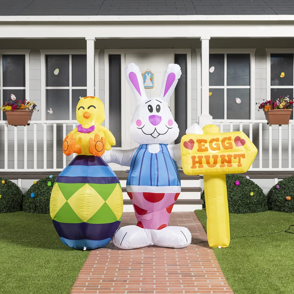 Inflatable Easter Bunny with Sign Decoration
