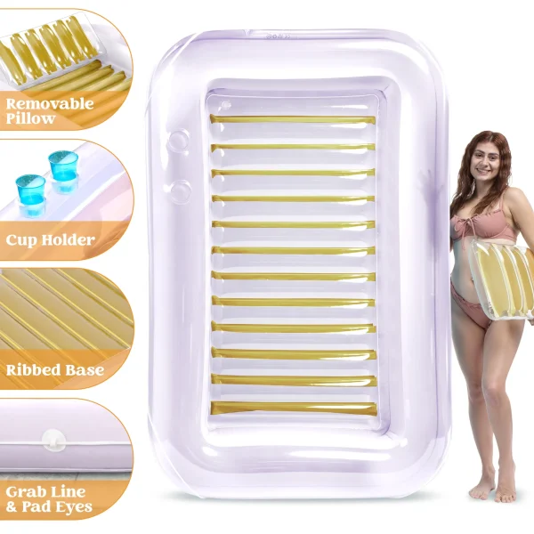 85in x 57in Extra Large Golden White Sun Tan Tub Adult Pool Floats Raft for Pool Sunbathing
