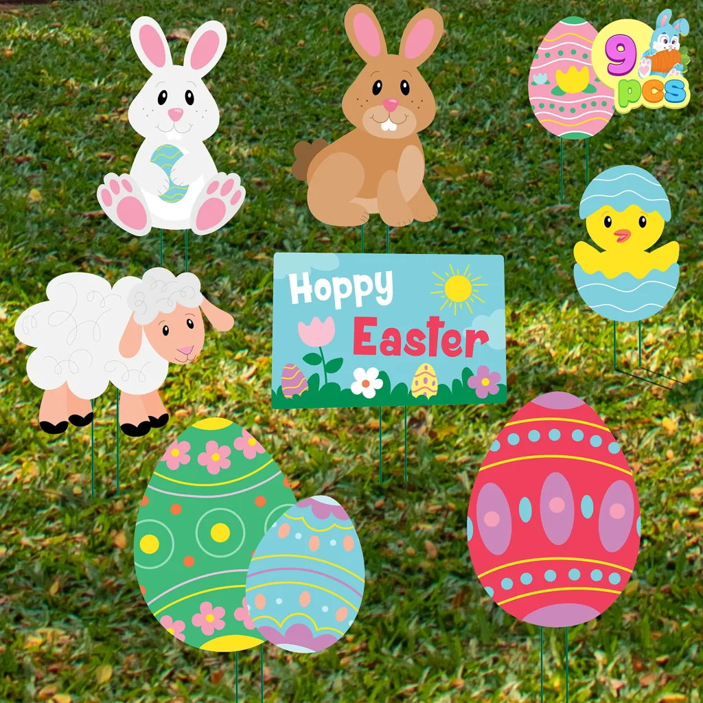 Bunny Chick and Eggs Easter Yard Signs