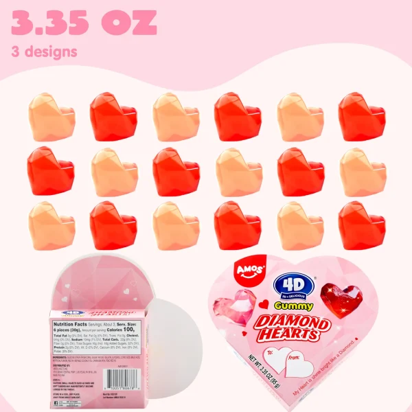 Gummy Hearts 3.35OZ, Valentine's Day Soft and Chewy Fruit Snacks Tiny Candy
