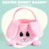 10in× 8in Pink Rabbit Backet with Foldable Ears, Empty Soft Basket with Handle