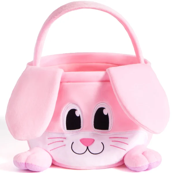 10in× 8in Pink Rabbit Backet with Foldable Ears, Empty Soft Basket with Handle (2)