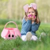 10in× 8in Pink Rabbit Backet with Foldable Ears, Empty Soft Basket with Handle