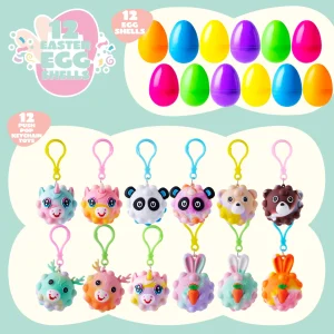 12Pcs Pre-Filled Easter Eggs with Animal Pop Balls for Kids Easter Egg Hunt