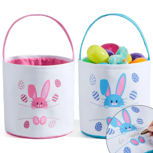 2 Pcs Easter Bunny Cotton Basket Set, Personalized Easter Basket