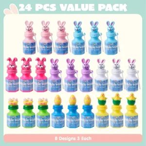 24Pcs Easter Bubble Wands, 8 desigs Bubble Wands with Animal and Easter Egg Characters