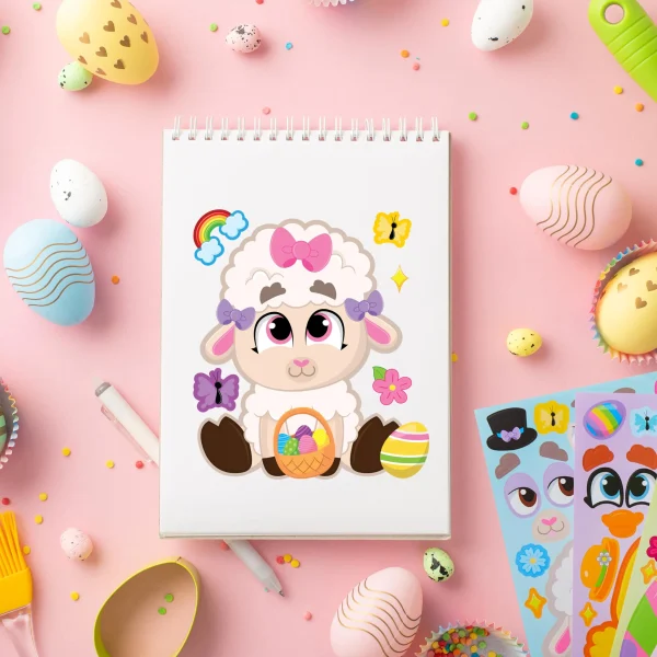 24Pcs Easter Match Make a Face Stickers with Chick Bunny Sheep Egg Pattern