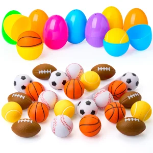 24Pcs Pre-Filled Easter Eggs with Sports Stress Balls Squishy Toy, Kids Easter Egg Hunt