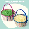 2Pcs Easter Blue & Pink Round Bamboo Woven Goodie Basket with Folding Handle