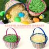 2Pcs Easter Blue & Pink Round Bamboo Woven Goodie Basket with Folding Handle