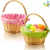 2Pcs Easter Rattan Wicker Basket with Liner for Kids Easter Egg Hunt & Picnic