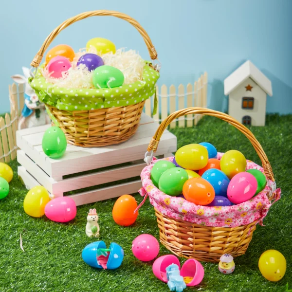 2Pcs Easter Rattan Wicker Basket with Liner for Kids Easter Egg Hunt & Picnic (5)