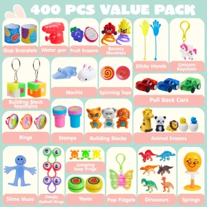 400Pcs Prefilled Easter Eggs with Assorted Toys Inside, Include 400 Pcs Plus Stickers