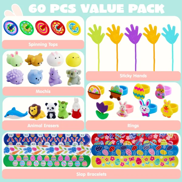 60Pcs Prefilled Pastel Eggs with Assorted Toys, Stuffed Eggs for Easter Egg Hunt