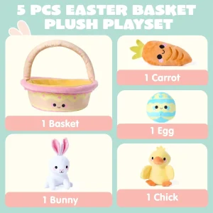 5 Pcs Easter Basket Plush Playset