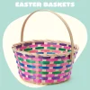 Easter Colorful Round Bamboo Woven Goodie Basket with Folding Handle
