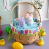 Easter Wooden Basket with Liner, Portable Wood Buckets with Folding Handle