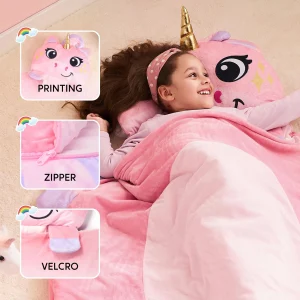 Kids Sleeping Bag – Toddler Nap Mat with Pillow & Blanket – Soft Plush Sleeping Mat