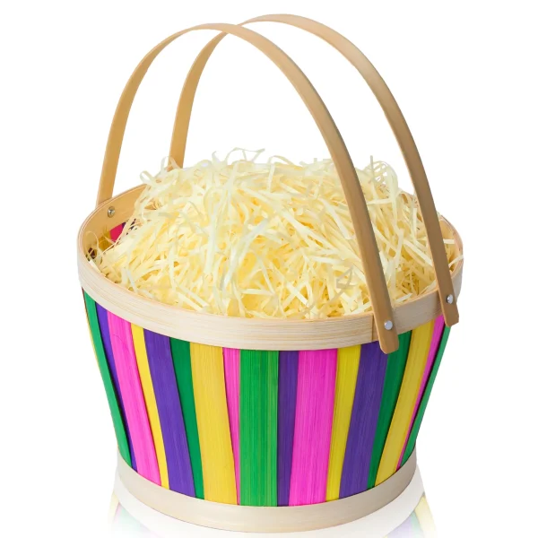 Multicolor Easter Bamboo Basket, Portable Buckets with Folding Handles (4)