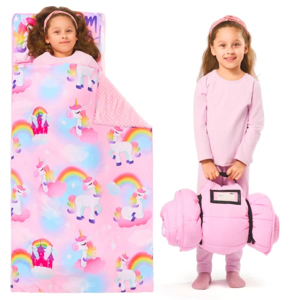 Toddler Nap Mat with Pillow & Blanket - Roll Up Nap Mat for Preschool- Soft Kids Sleeping Mat (1)