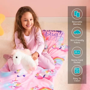 Toddler Nap Mat with Pillow & Blanket – Roll Up Nap Mat for Preschool- Soft Kids Sleeping Mat