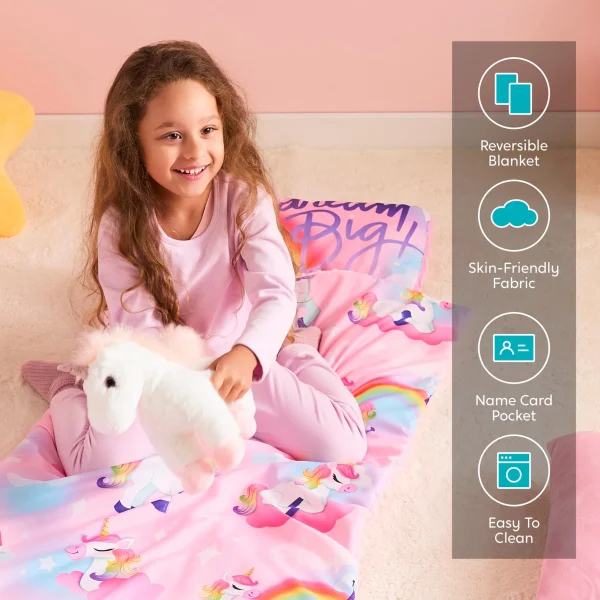 Toddler Nap Mat with Pillow & Blanket - Roll Up Nap Mat for Preschool- Soft Kids Sleeping Mat