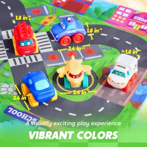 Toy Cars for Toddlers, 8 PCS Rubber Cartoon Cars with Play Mat