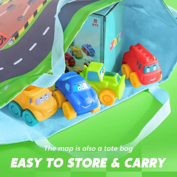 Toy Cars for Toddlers, 8 PCS Rubber Cartoon Cars with Play Mat