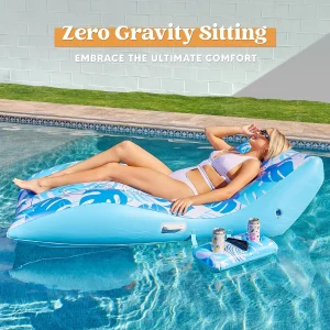 Floating Pool Lounge Chair with Detachable Cup Holder(Blue)