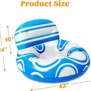 Inflated Pool Lounger with big seatback (Blue White)